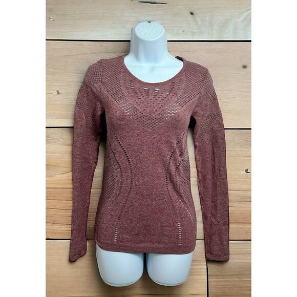 Alo Yoga Lark Seamless Laser Cut Mesh Top Sz Small Long Sleeve Rosewood Stretch - Picture 6 of 13